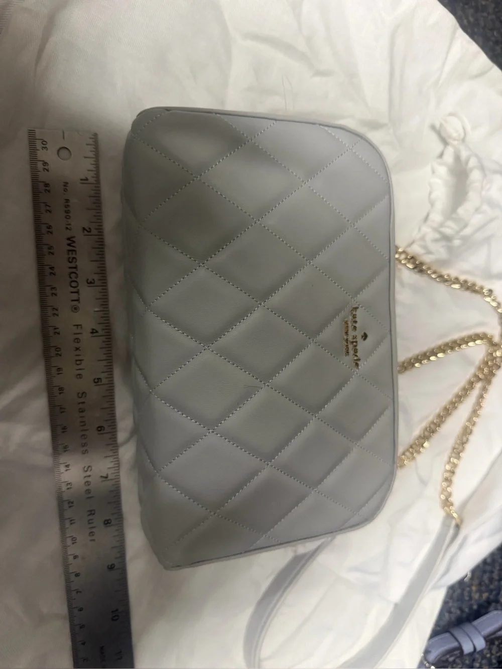 Kate Spade Camera Bag-  Quilted Grey Crossbody Bag with Gold Chain